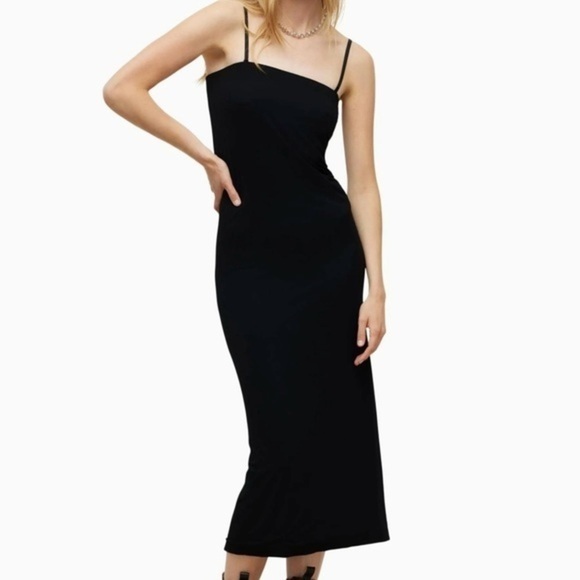 New AllSaints Charlie Midi Column Dress Black US 8 - Picture 1 of 9